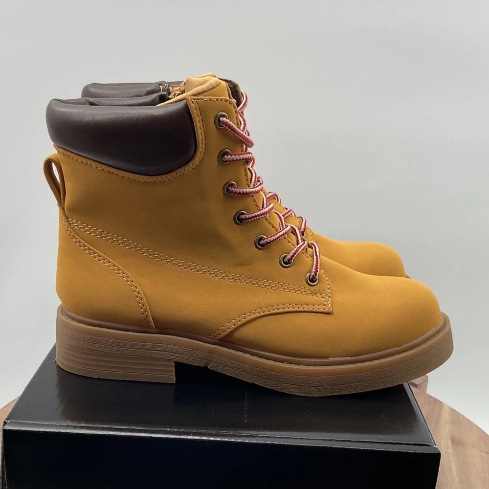 Steve Madden JJUMBLE Wheat Yellow Combat Boots Side Zip Kids Size 4 128692